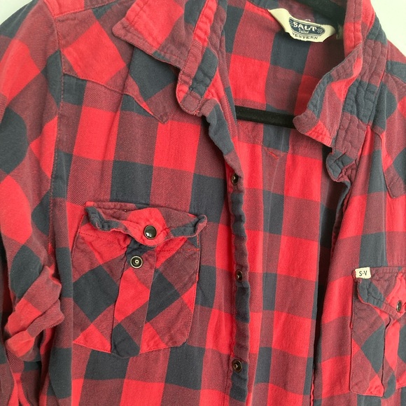 Salt Valley Western Slim cut plaid shirt with pearl snaps - Picture 2 of 6